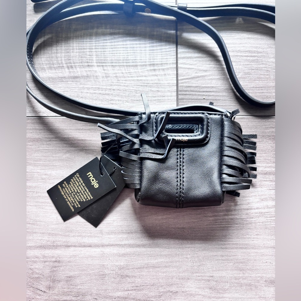 New Latest MAJE black mini leather bag/ crossbody - Picture 2 of 3